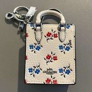Coach Floral Leather NORTH/SOUTH MINI TOTE BAG CHARM Silver/Chalk